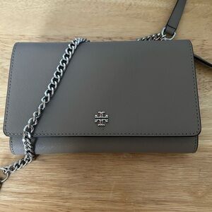 Tory Burch Gray Crossbody Bag with Silver Chain